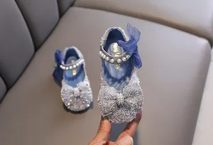 Exquisite sparkling silver rhinestone princess shoes for girls dance performance and parties