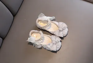 Elegant girls princess shoes with sparkling sequins and delicate pearl straps
