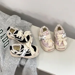 Infant Baby Kids Canvas Shoes Soft Sole First Walkers Frayed Edges Bowknot Casual Sneakers For Boys Girls Toddler Non-Slip Shoes