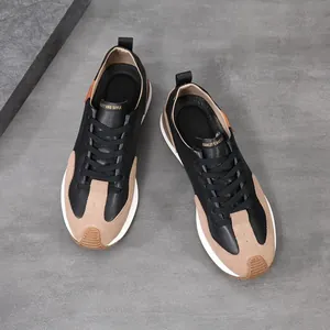 Zapatillas casuales de cuero para hombre en negro y beige con detalles de ante pro