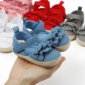 Sandalias con volantes para bebé con correas de velcro y suela de yute para 0-1 año