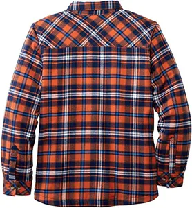 Détails de la vue arrière d'une veste en flanelle à carreaux orange et bleu homme