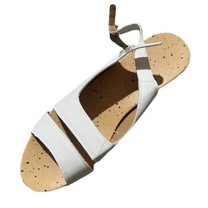 Stylish white platform sandals for women with speckled beige footbed and strap