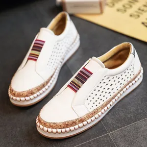 Mocasines Casuales para Mujer Calados Transpirables Zapatos Slip-on con Cinta de Arco Iris Zapatos de Verano Planos de Cuero PU