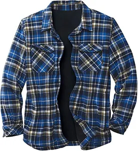 Veste chemise en flanelle à carreaux bleus pour hommes avec doublure polaire noire