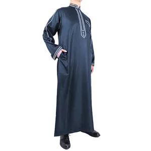 Full view of traditional men's long robe with exquisite collar and cuff embroidery