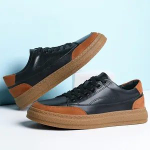 Chaussures décontractées pour hommes en cuir rétro avec design bas et semelle durable