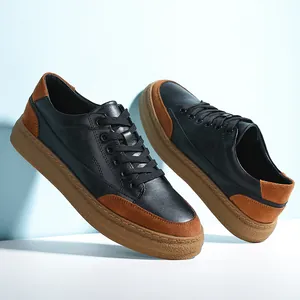 Baskets décontractées en cuir pour hommes, style vintage, semelle antidérapante et daim