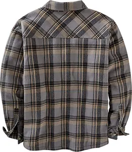 Vue arrière détaillée d'une surchemise à carreaux doublée polaire pour homme en gris