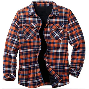 Veste Chemise en Flanelle à Carreaux Décontractée pour Homme Doublée Polaire Lourde Manches Longues Boutonnée Manteau de Travail Poches
