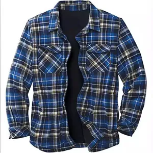 Veste chemise à carreaux pour hommes avec doublure en polaire noire et poches