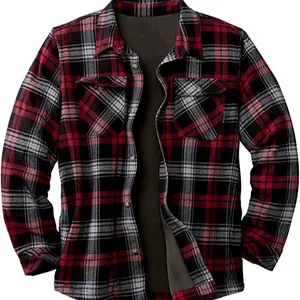 Veste chemise en flanelle à carreaux pour hommes doublée polaire avec poches plaquées
