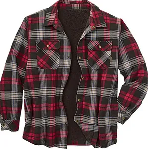 Veste chemise en flanelle à carreaux rouge pour homme avec doublure polaire chaude