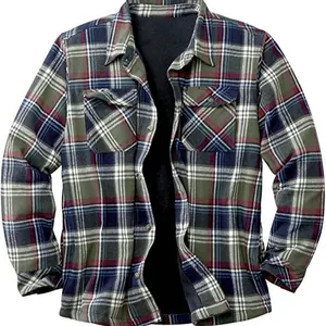 Veste chemise en flanelle à carreaux pour hommes avec doublure polaire chaude et manches longues