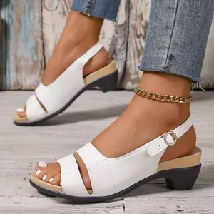 Women Wedge Sandals Peep Toe Platform Shoes Artificial Leather Buckle Strap Middle Heel For Summer Daily Casual Daily Fashion