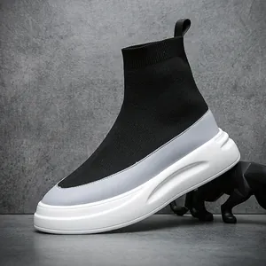 Men High Top Sock Sneakers Breathable Fly-knit Fashion Streetwear Casual Soft Sole Wear-resistant Black Grey Rainbow Shoes