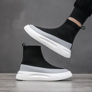 Stylish men's high-top sock sneakers with breathable fly-knit upper and soft sole.