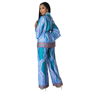 Back detail view of women's imitation silk two-piece set with elegant floral print.