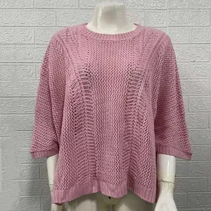 Pink crochet hollow-out beach cover-up with a loose fit for summer holidays.