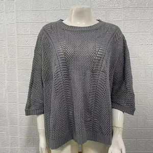 Sexy grey mesh knit hollow-out crochet cover-up top for beach and vacation style.