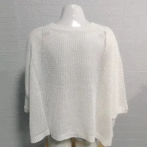 Detailed back view of white oversized mesh crochet beach cover-up top on a white mannequin