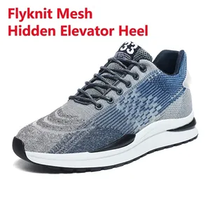 Men Fly-knit Mesh Sports Shoes Breathable Soft Sole Running Sneakers Inner Height Increasing Outdoor Casual Walking Shoes