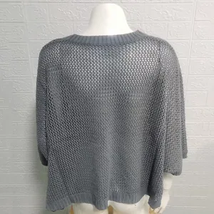 Detailed back view of the grey mesh knit bikini cover-up shown on a white mannequin