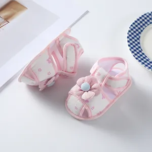 Soft-sole pink floral baby girl sandals for infant walking shoes