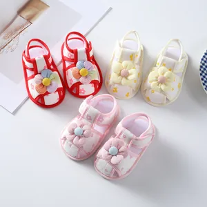 Baby Girl Summer Soft Sole Princess Walker Shoes Floral Breathable Non-Slip First Walkers Toddler Infant Sandals Cotton Fabric