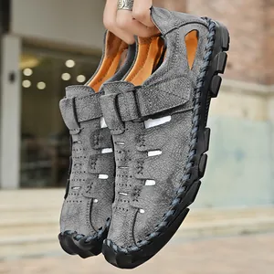 Sandalias Casuales de Microfibra para Hombre Transpirables Caladas Punta Cerrada Zapatos de Playa Exterior Cosidas a Mano Tallas Grandes