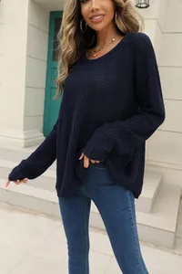 Classic navy blue oversized knit sweater for women featuring a cozy long sleeve design