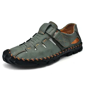 Sandalias playeras informales para hombre cosidas a mano, transpirables, color cerceta