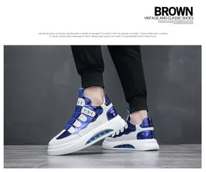Herren High-Top-Sneaker in Weiß und Metallic-Blau mit Klettverschluss und Luftpolster