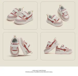 Maibuxiong baby sneakers shown in four angles with soft soles and pink heart pattern