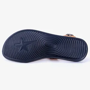 Close-up view of the non-slip sole of summer PU leather beach slippers for women