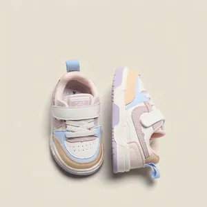 Toddler Kids Microfiber Leather Sport Shoes Contrast Color Patchwork Soft Sole Walking Sneakers For Boys Girls Infants