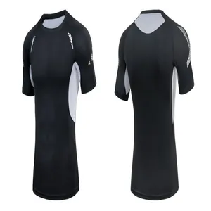 Detail view showing the front and back of a men's black quick-dry compression sports T-shirt.