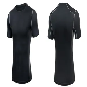 Front and back views of black men's compression short-sleeve quick-dry sports shirt