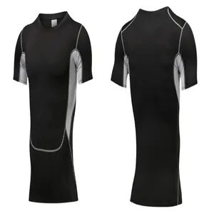 Men's black athletic compression short-sleeve T-shirt, front and back view for fitness