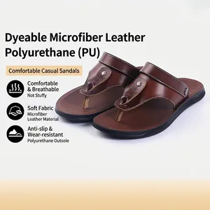 Men's Fashion Flip-Flops Summer Casual Beach Sandals Microfiber Leather Upper PU Sole Outdoor Large Size Thong Slippers