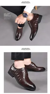 Detailed macro view showing the texture and design of men's dark brown pointed-toe leather dress shoes