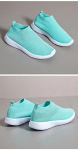 Lightweight breathable turquoise mesh knit slip-on sneakers featuring flexible white soles