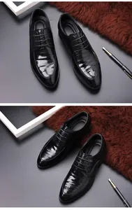 Professional macro detail shot of premium black sheepskin leather business dress shoes for men