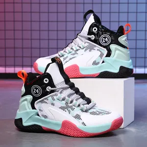 Kids High Top Basketball Shoes Breathable Non Slip Shock Absorbing Sport Sneakers For Boys Students Outdoor Training Shoes