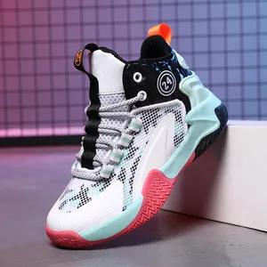 High-top boys basketball sneakers with breathable mesh and shock-absorbing soles for sports