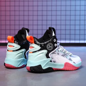 Stylish boys high-top breathable basketball shoes with non-slip soles and mesh upper