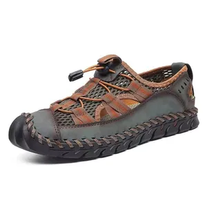 Professional breathable men's outdoor closed-toe sandals with mesh design in olive green