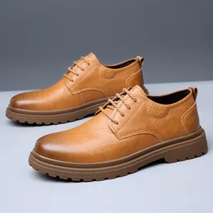 Klassische braune Herren-Lederschuhe Derby mit dicker Sohle für Business und Freizeit