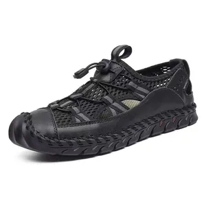 High-quality men's breathable black mesh outdoor sandals with durable closed-toe design
