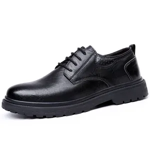 Klassische schwarze Leder-Business-Freizeitschuhe für Herren mit dicker Gummisohle